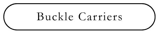Black text 'Buckle Carriers' in a rectangular button shape with rounded ends. Background is white.